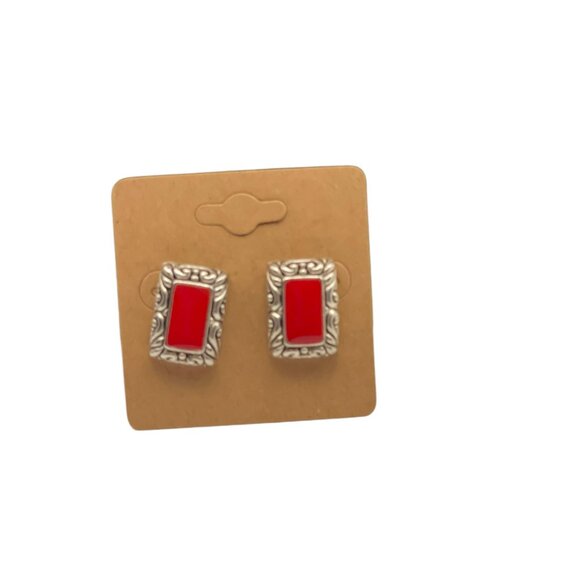 **Icon Collection Red and Silver Scalloped Earrings - Picture 3 of 7